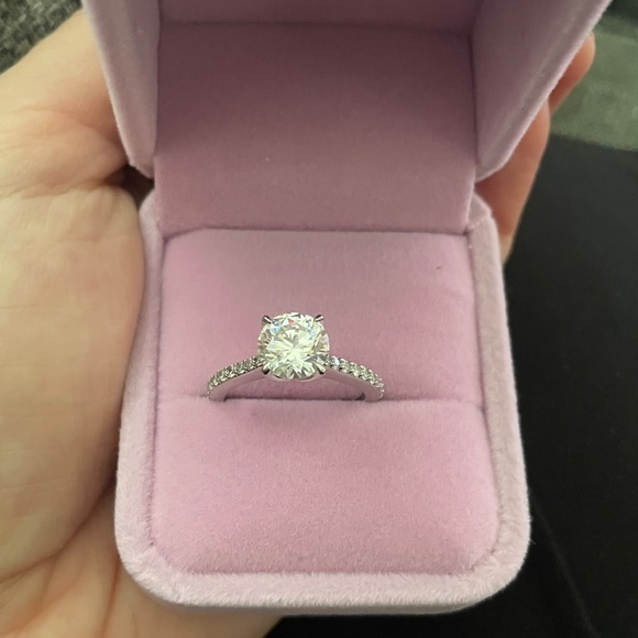 14K Gold Moissanite Rings 2ct Round Moissanite Engagement Ring 14K White Gold 2 - Picture 3 of 4